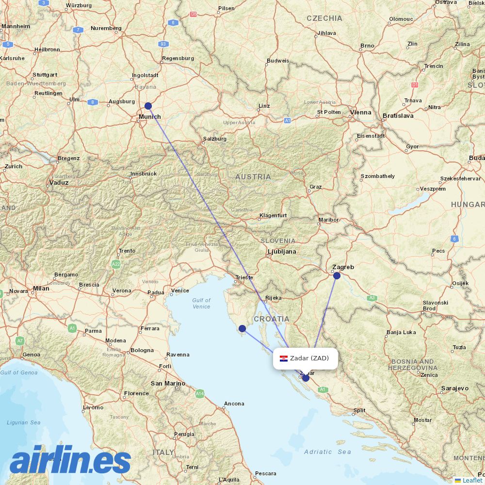 Croatia Airlines at ZAD route map