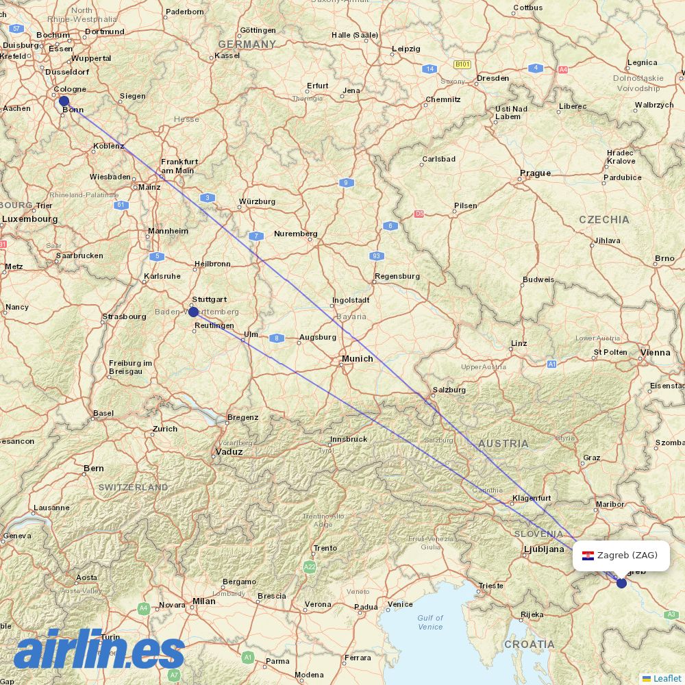 Eurowings from Zagreb Airport destination map