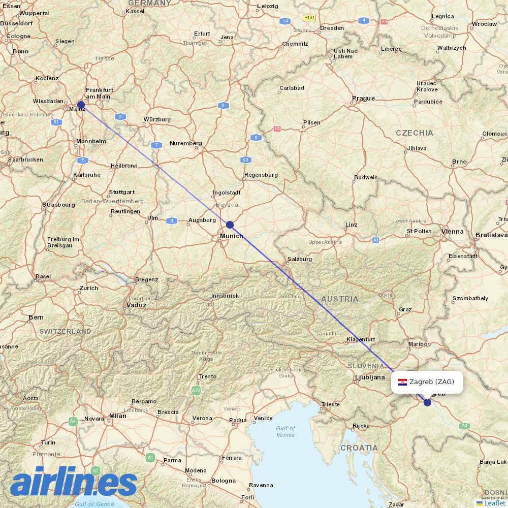 Lufthansa from Zagreb Airport destination map