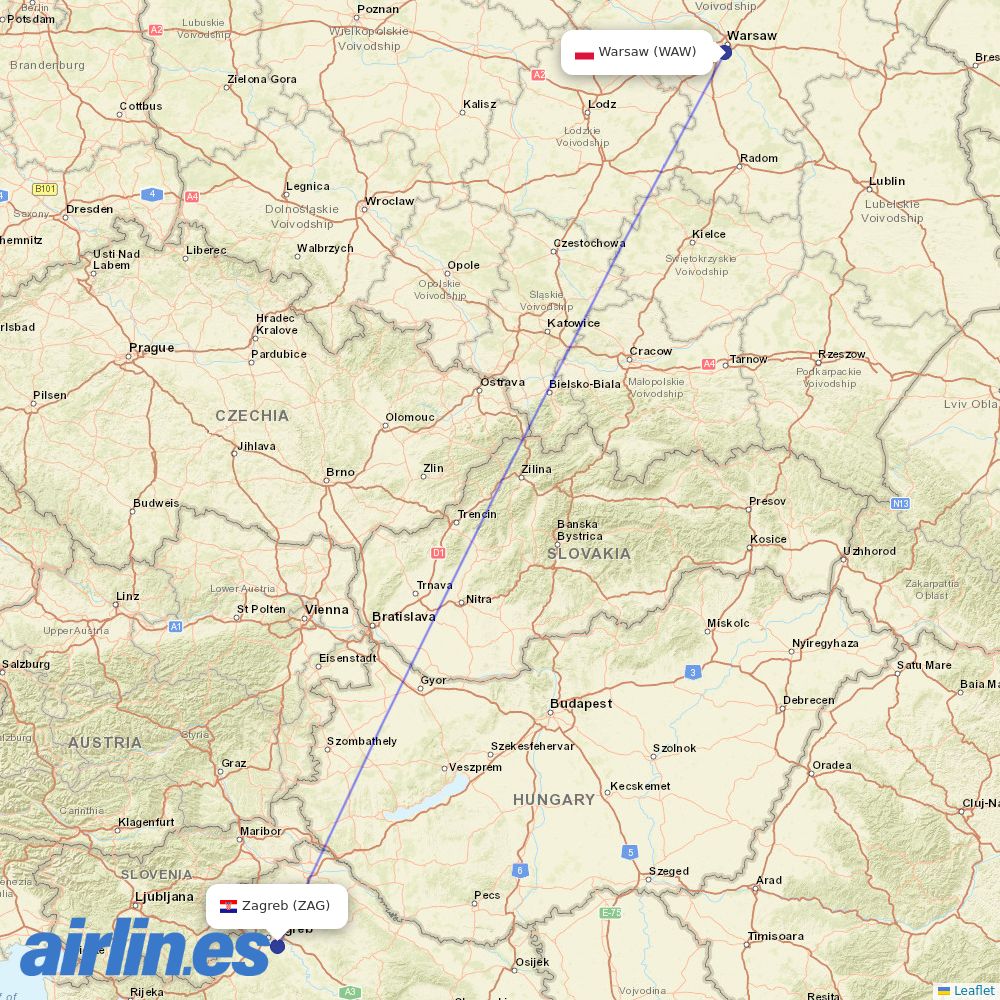 LOT - Polish Airlines from Zagreb Airport destination map