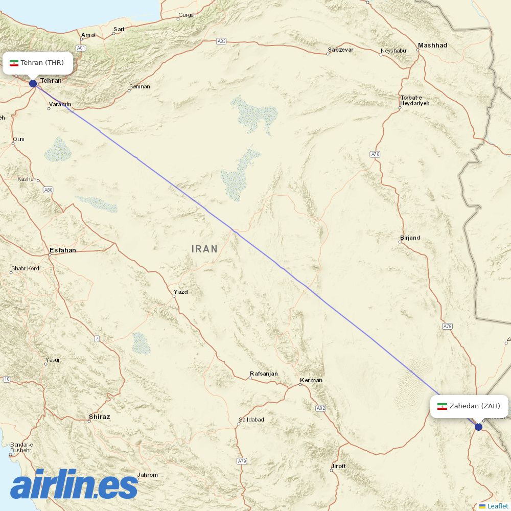 Iran Airtour from Zahedan destination map