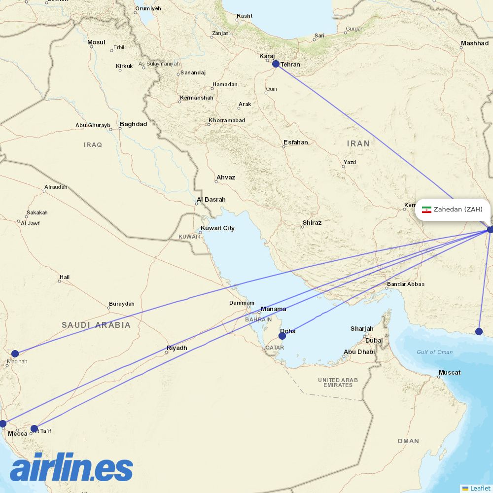 Iran Air at ZAH route map