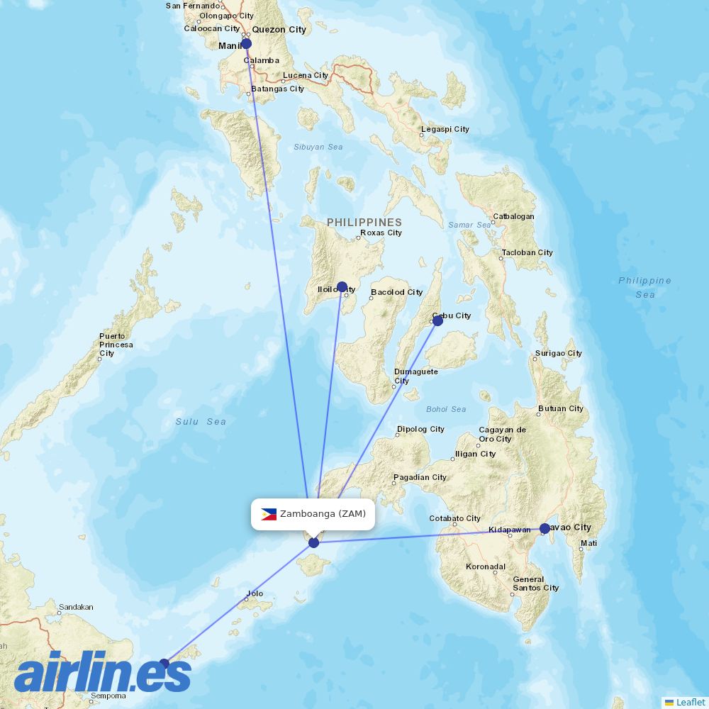 Cebu Pacific Air from Zamboanga International destination map