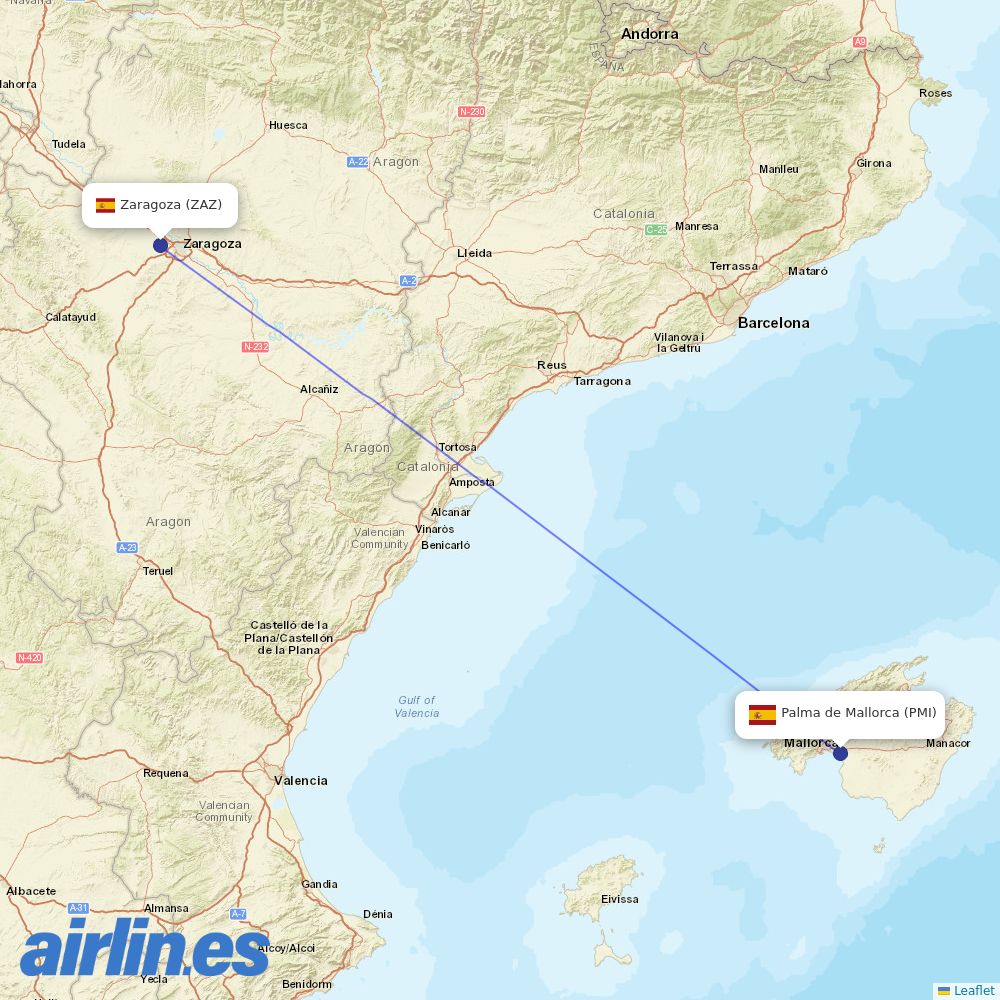Vueling from Zaragoza Ab destination map