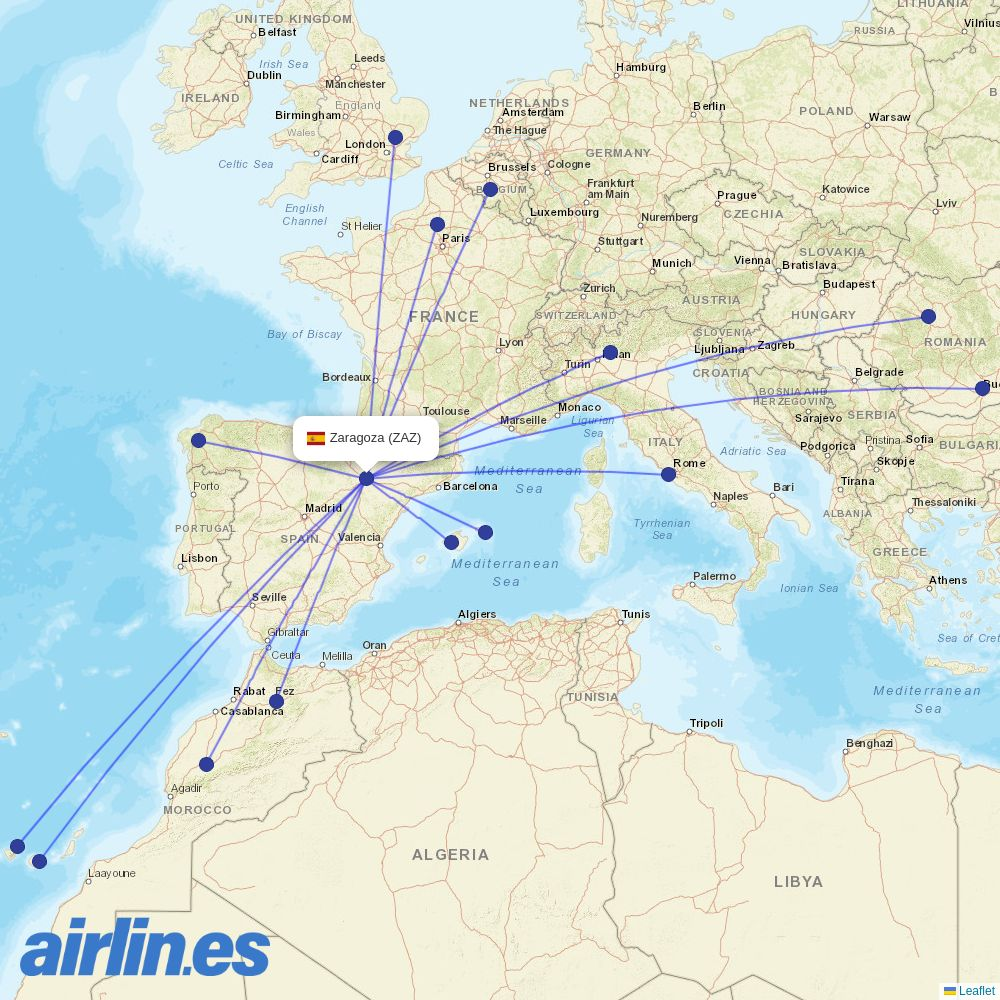 Wizz Air Malta from Zaragoza Ab destination map