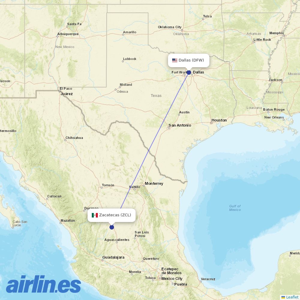 American Airlines from La Calera Airport destination map