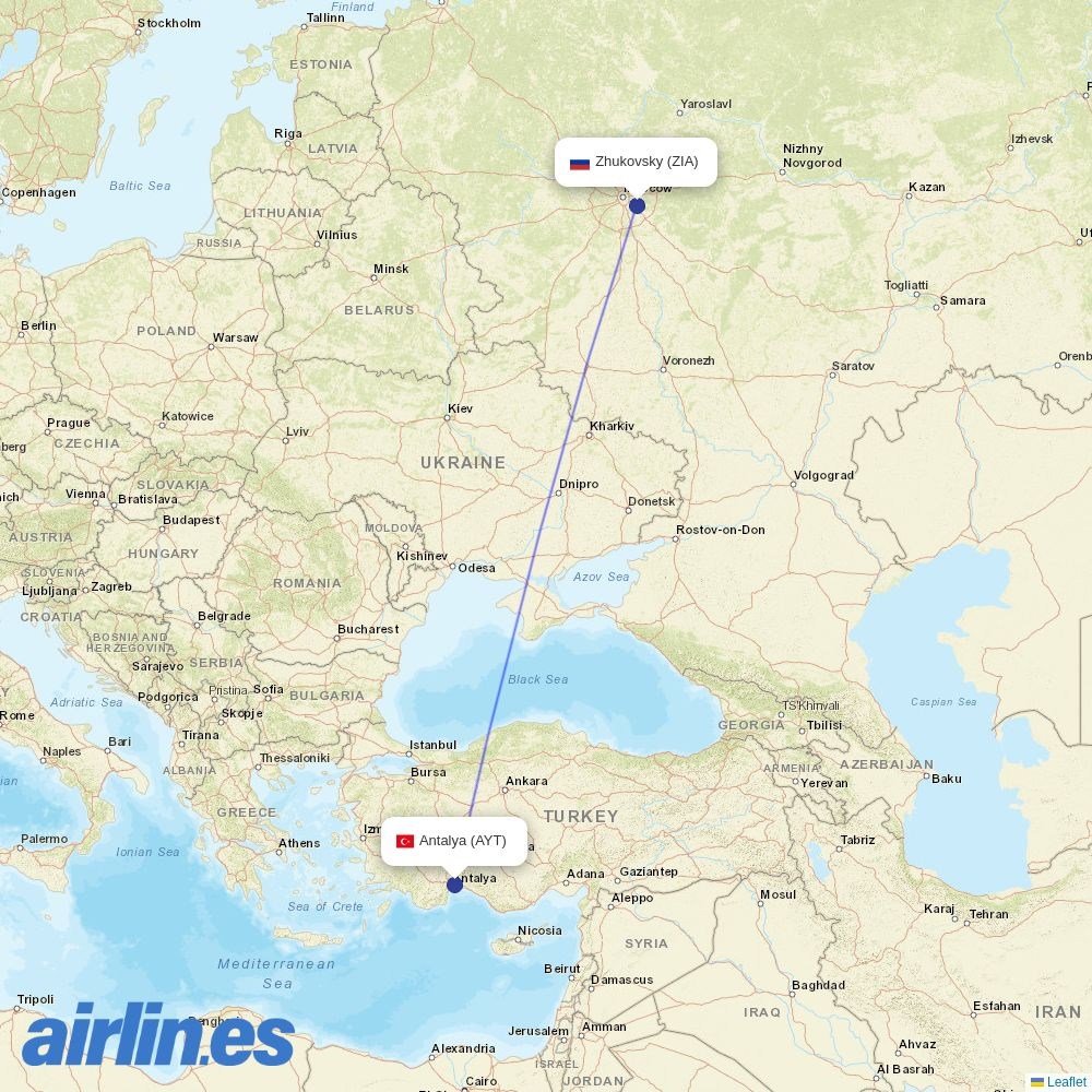 Southwind Airlines from Zhukovsky International Airport destination map