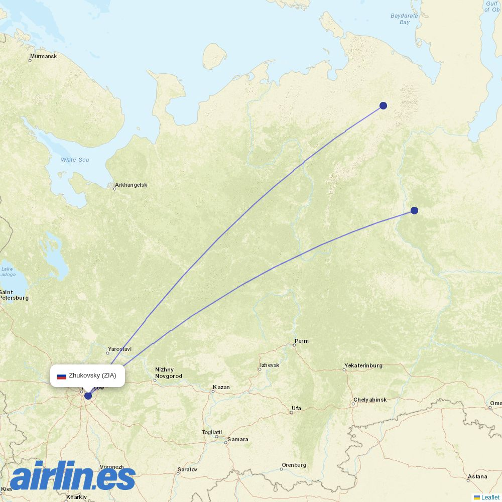 RusLine from Zhukovsky International Airport destination map