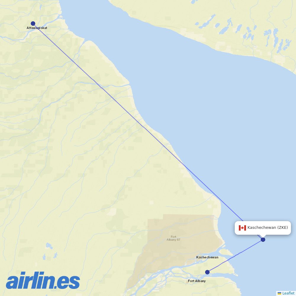 Air Creebec from Kaschechewan destination map