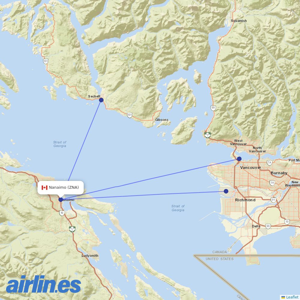 Harbour Air from Nanaimo Harbour Water Airport destination map