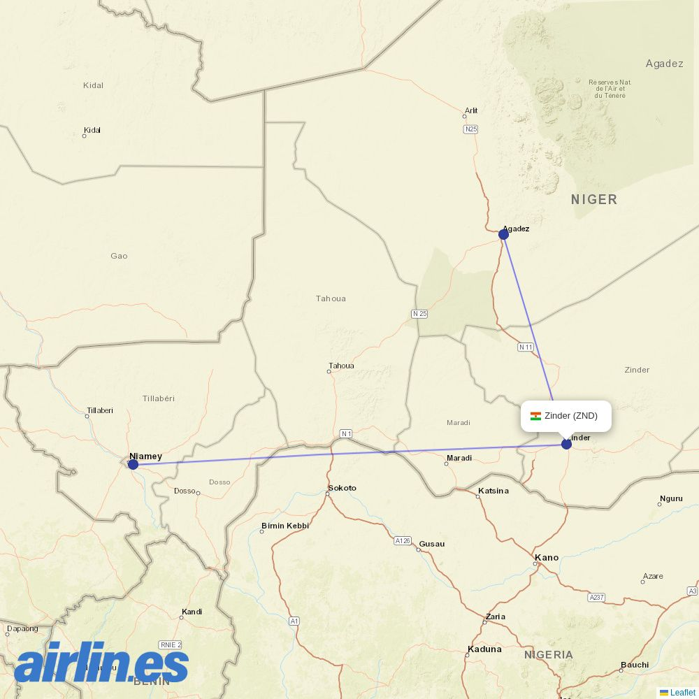Niger Airlines at ZND route map