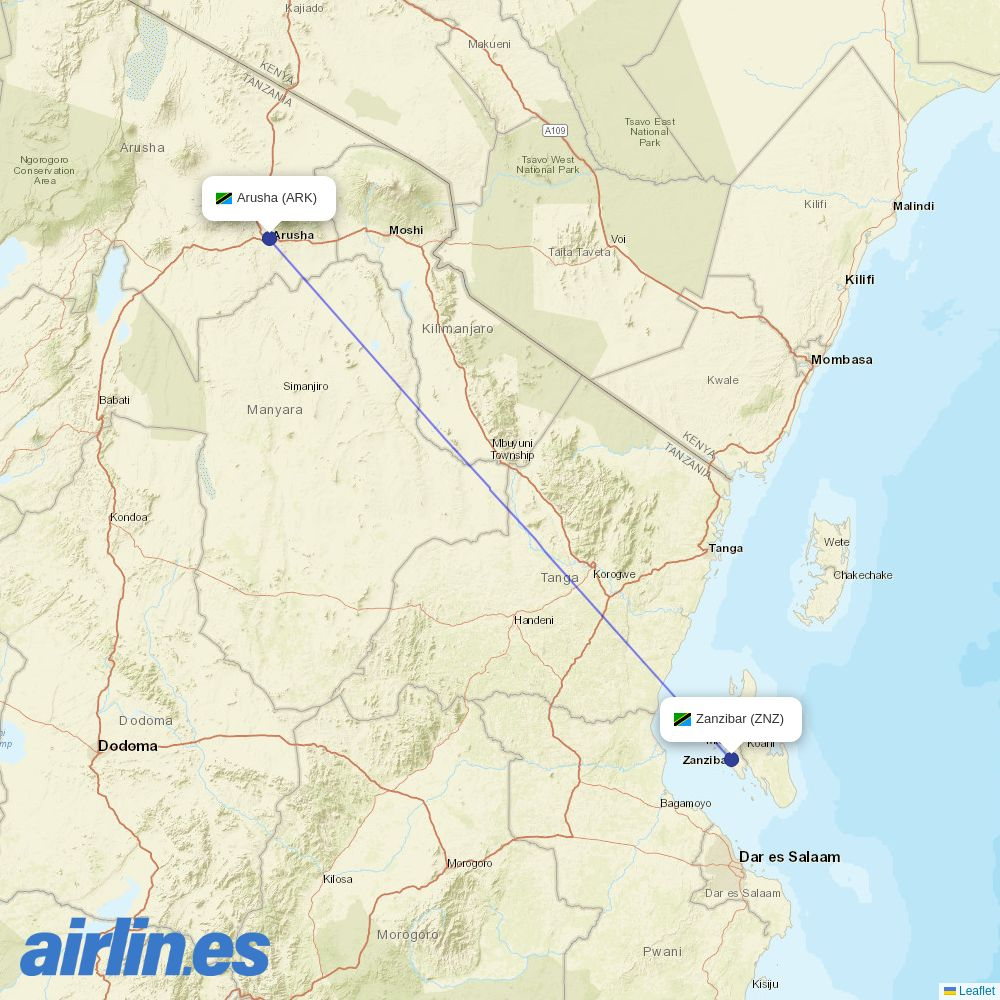 Regional Air at ZNZ route map