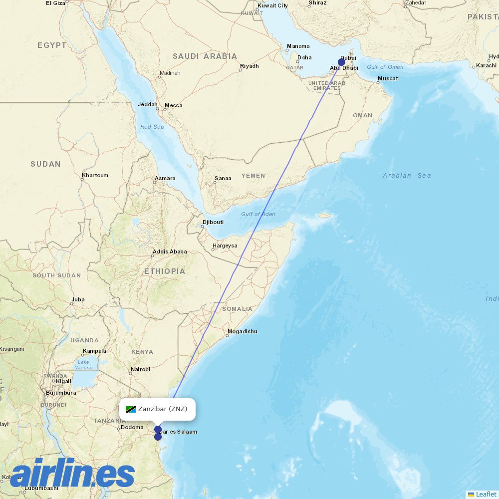 flydubai at ZNZ route map