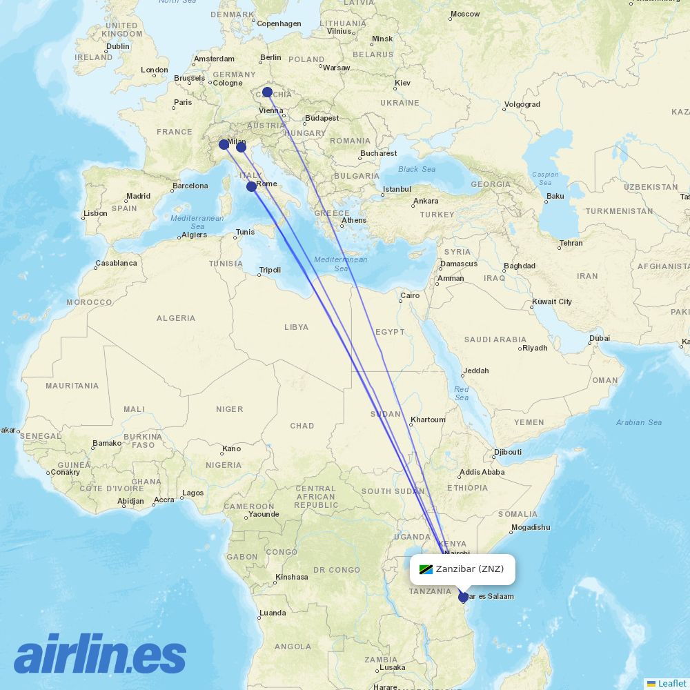 Neos from Zanzibar destination map