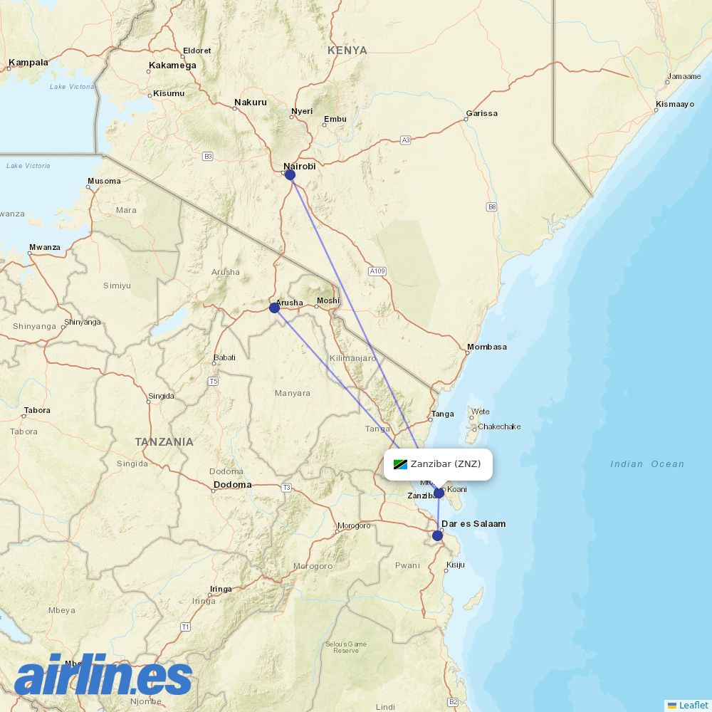 Precision Air at ZNZ route map