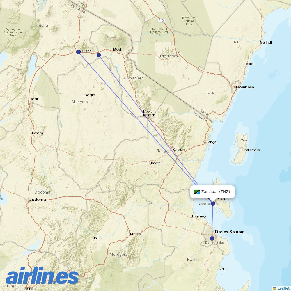 Air Tanzania at ZNZ route map