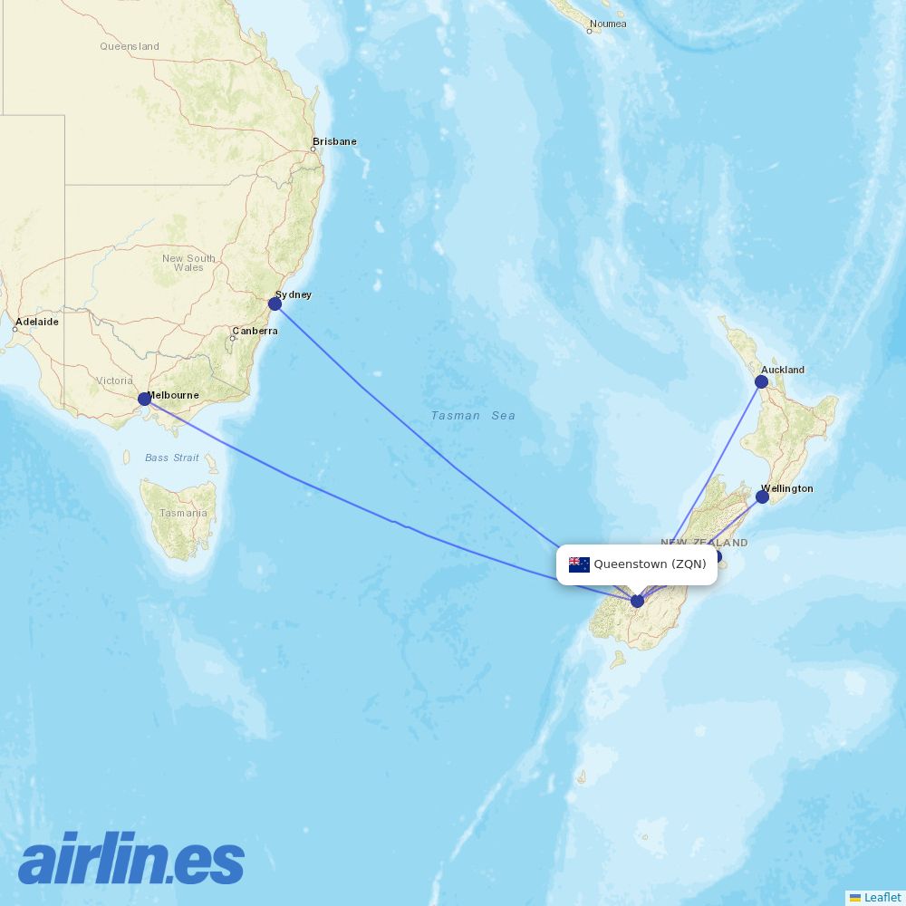 Air New Zealand at ZQN route map