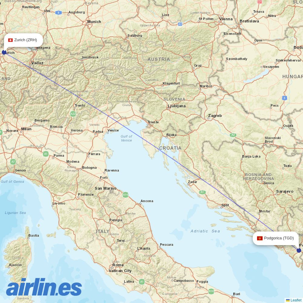 Air Montenegro at ZRH route map