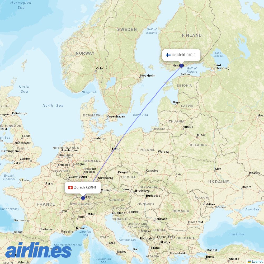 Finnair from Zurich Airport destination map