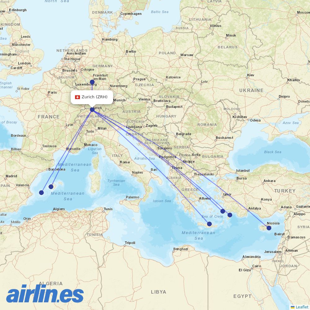 Condor from Zurich Airport destination map