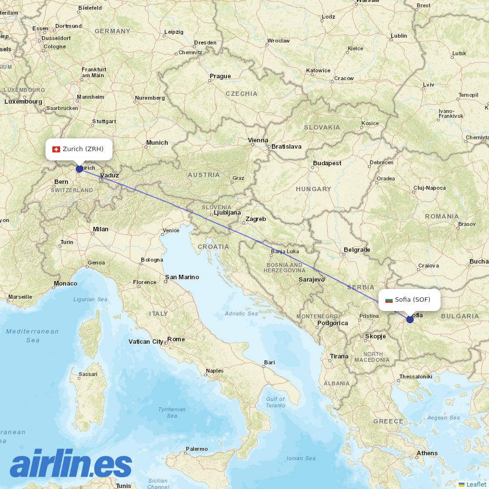 Bulgaria Air at ZRH route map