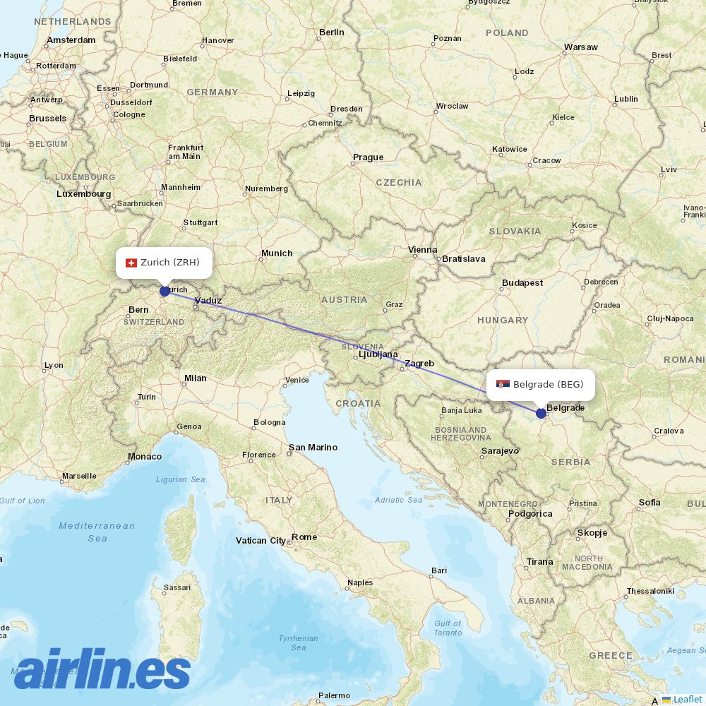 Air Serbia at ZRH route map