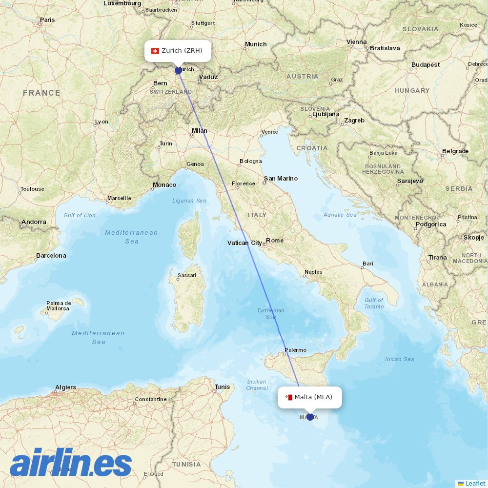 KM Malta Airlines at ZRH route map