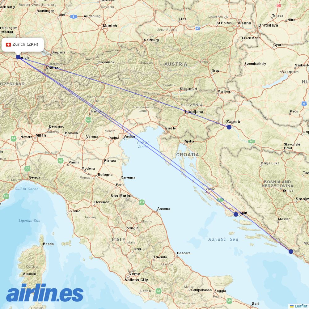 Croatia Airlines at ZRH route map