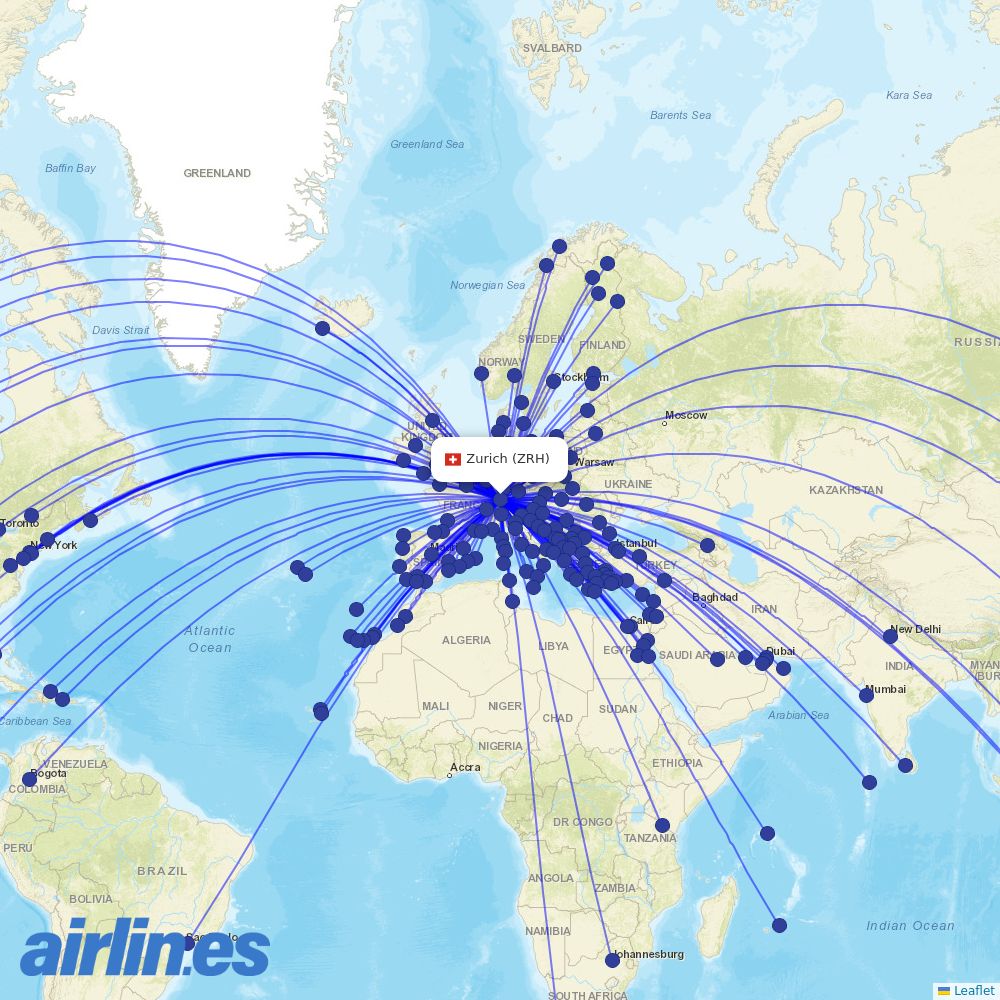easyJet from Zurich Airport destination map