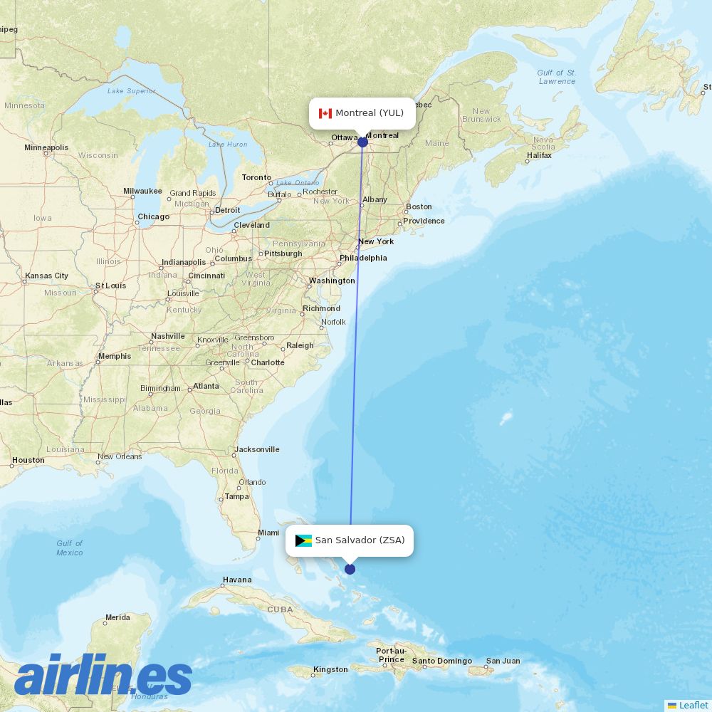 Air Canada from San Salvador destination map