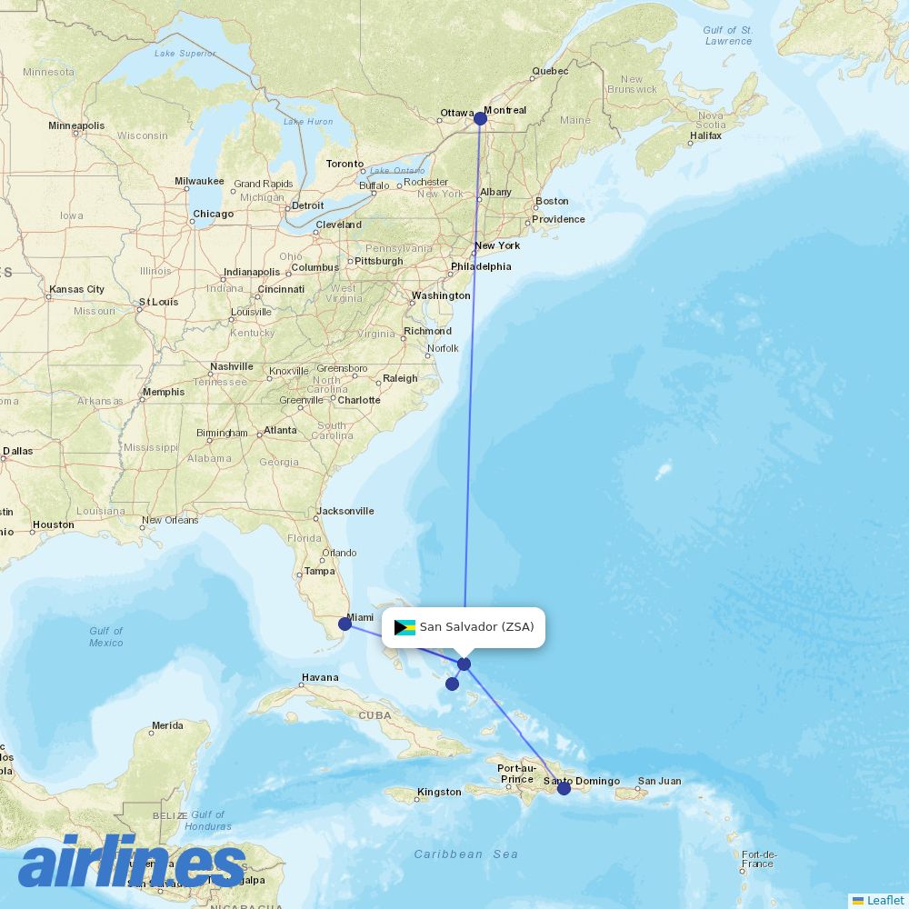Bahamasair from San Salvador destination map