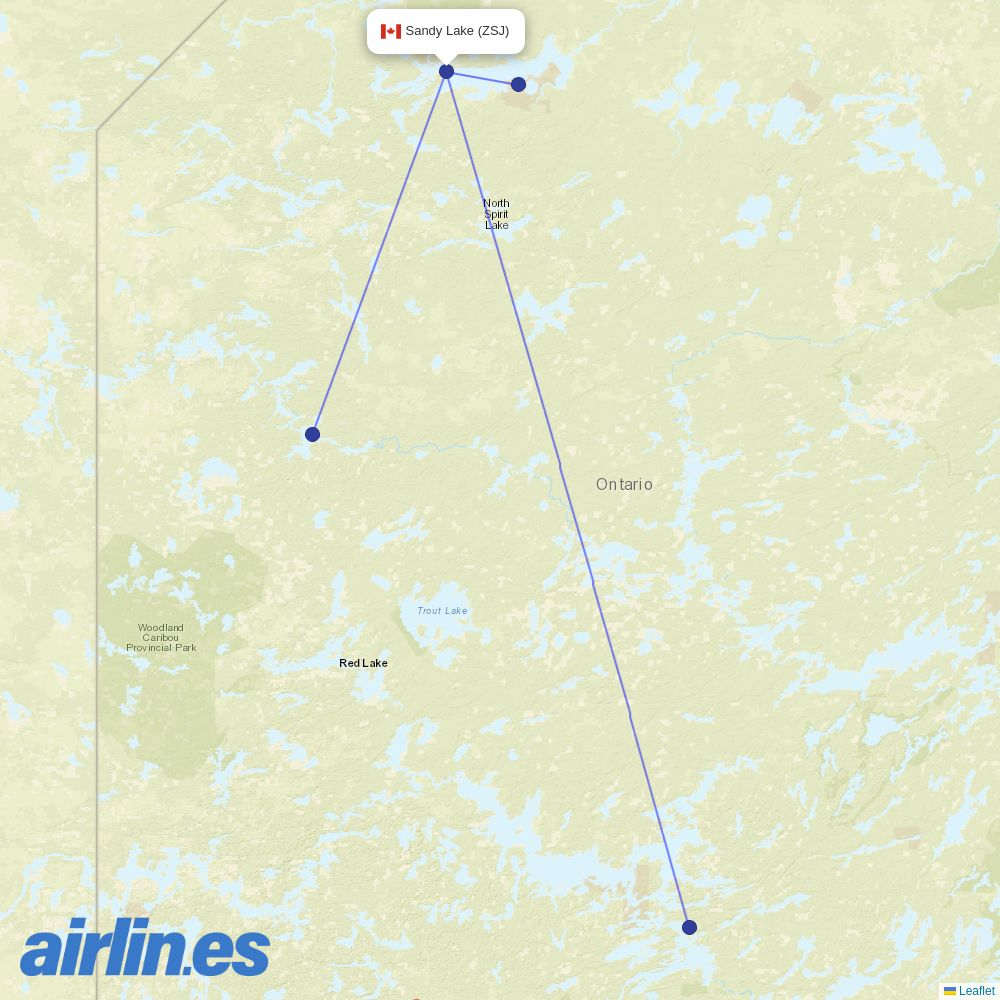 Wasaya Airways from Sandy Lake Airport destination map