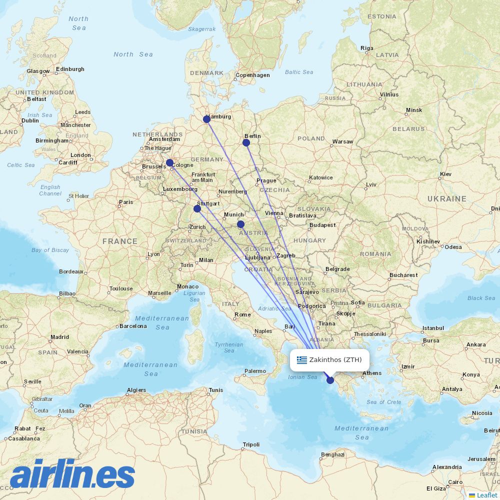Eurowings from Zakynthos International Airport destination map