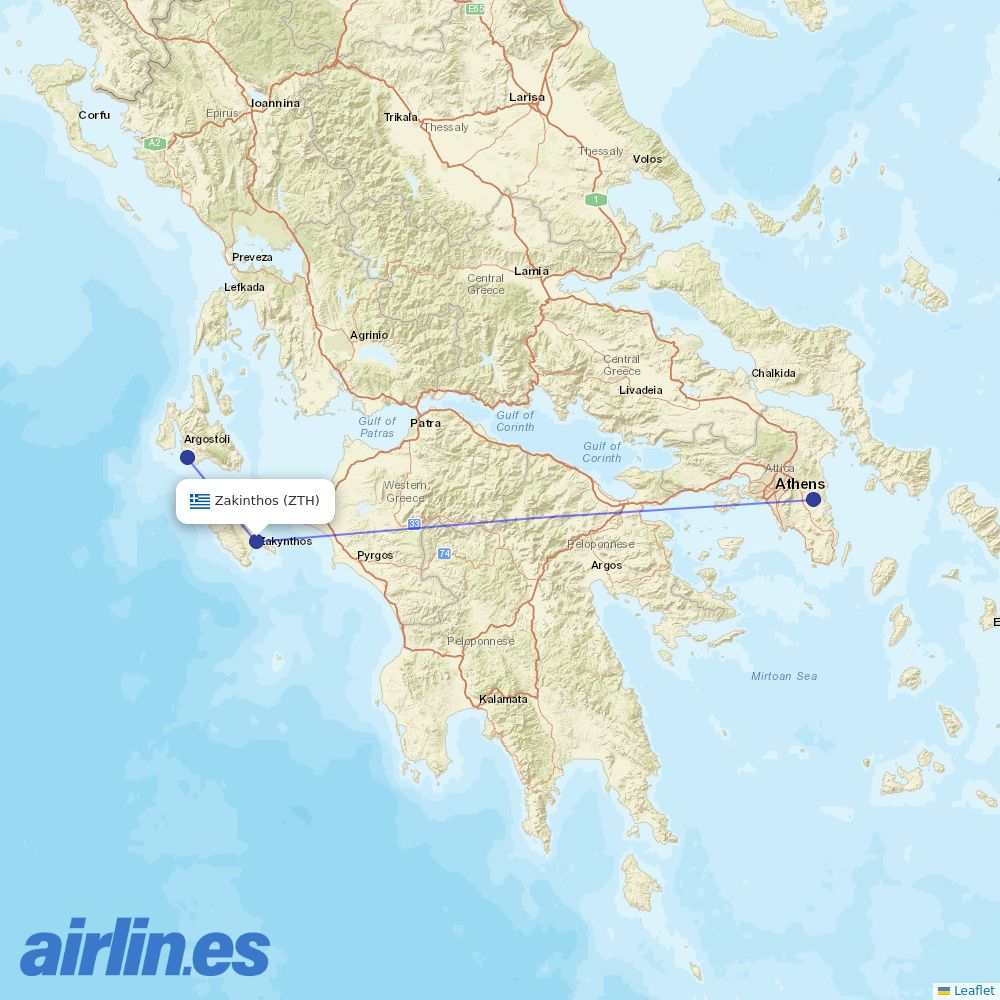 Sky Express from Zakynthos International Airport destination map