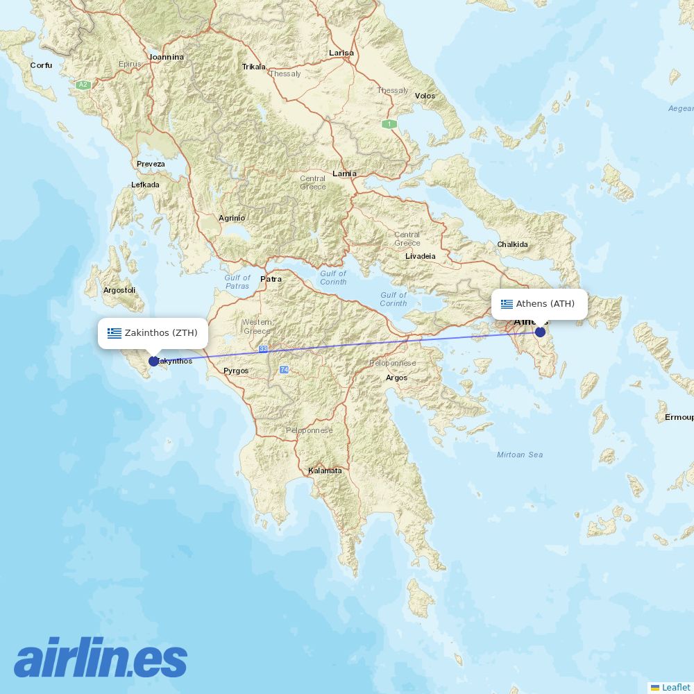 Olympic Air at ZTH route map