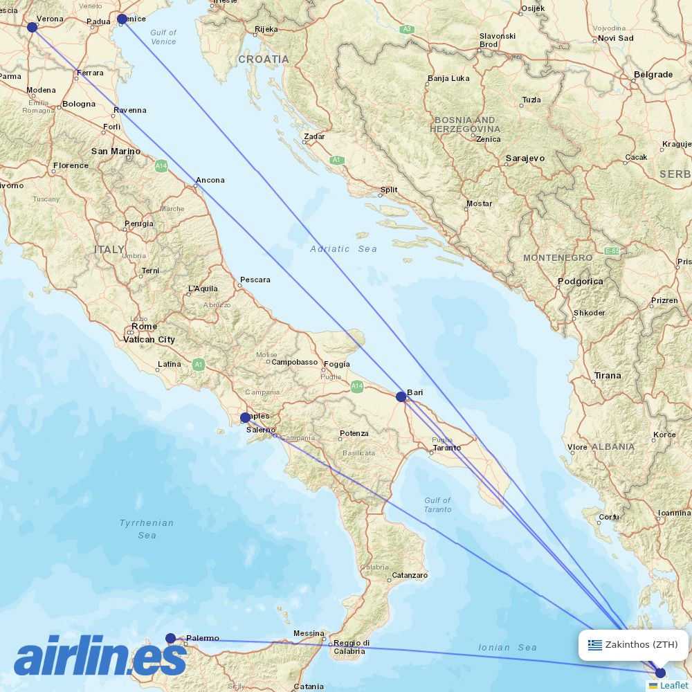 Volotea from Zakynthos International Airport destination map