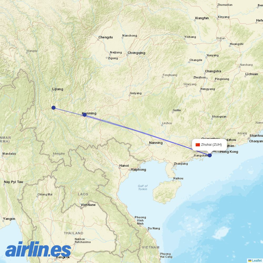 Lucky Air from Zhuhai Airport destination map
