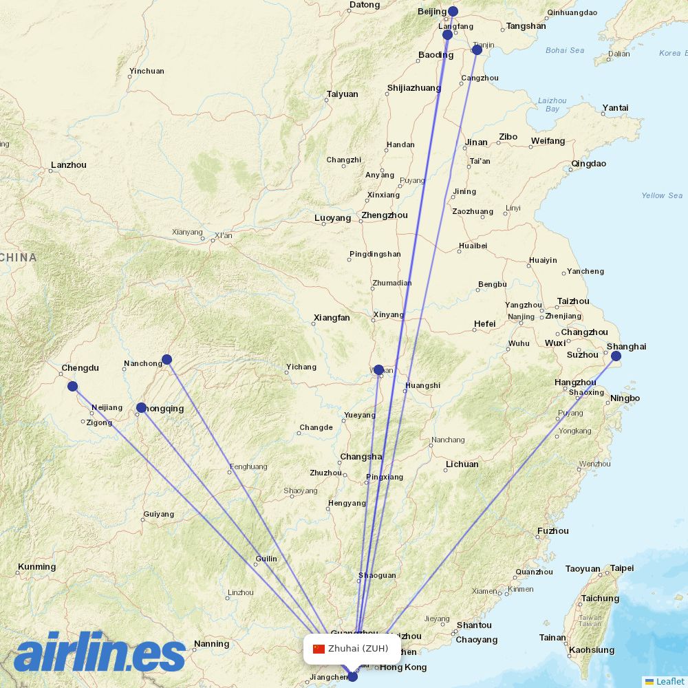 Air China from Zhuhai Airport destination map