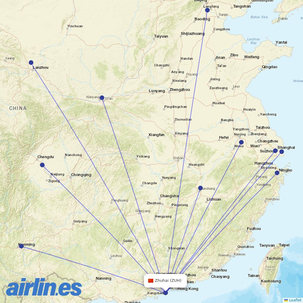 China Eastern Airlines from Zhuhai Airport destination map