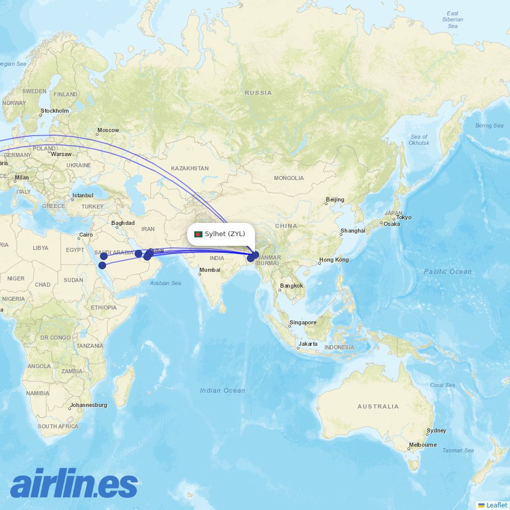Biman at ZYL route map