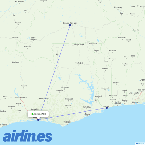 ASKY Airlines at ABJ route map