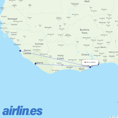 ASKY Airlines at ACC route map