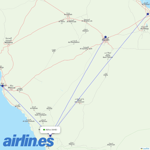 Flynas at AHB route map