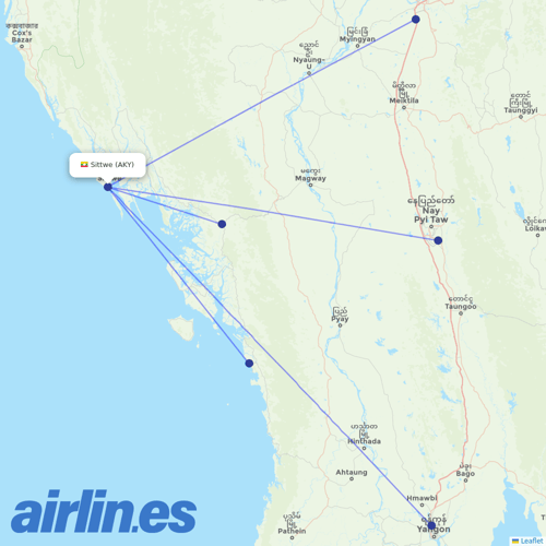 Myanmar National Airlines at AKY route map