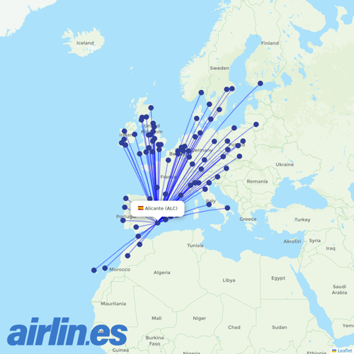 Ryanair at ALC route map
