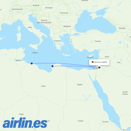 Libyan Airlines at AMM route map