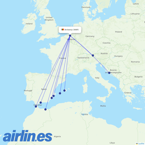 TUI Airlines Belgium at ANR route map