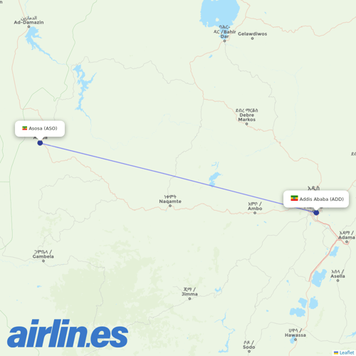 Ethiopian Airlines at ASO route map