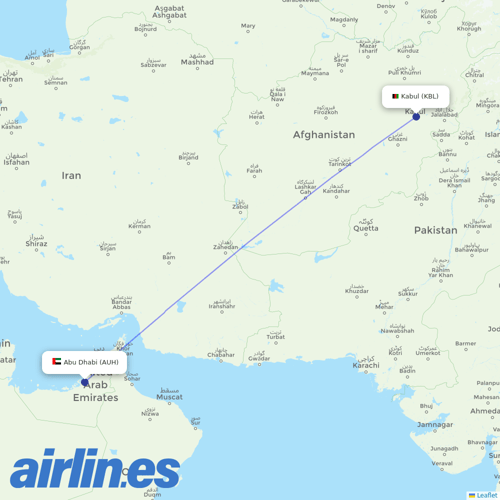 Kam Air at AUH route map