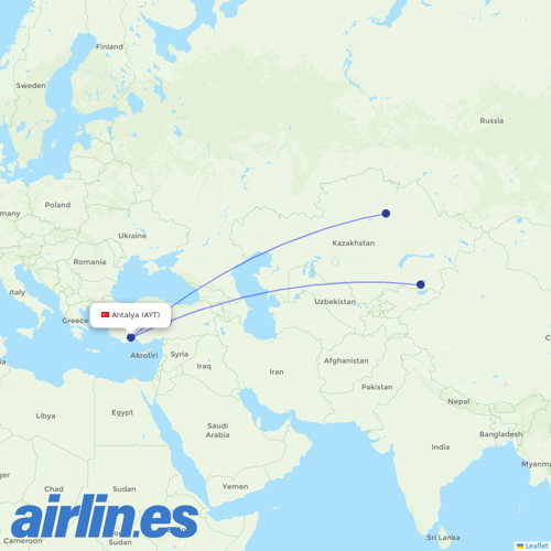 Air Astana at AYT route map